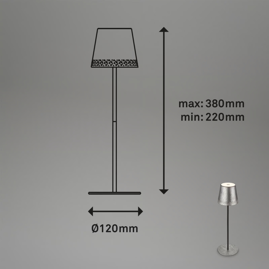 Brilo - LED prigušiva punjiva dodirna spoljašnja stona lampa KIKI LED/2,6W/5V IP44 2600 mAh srebrna