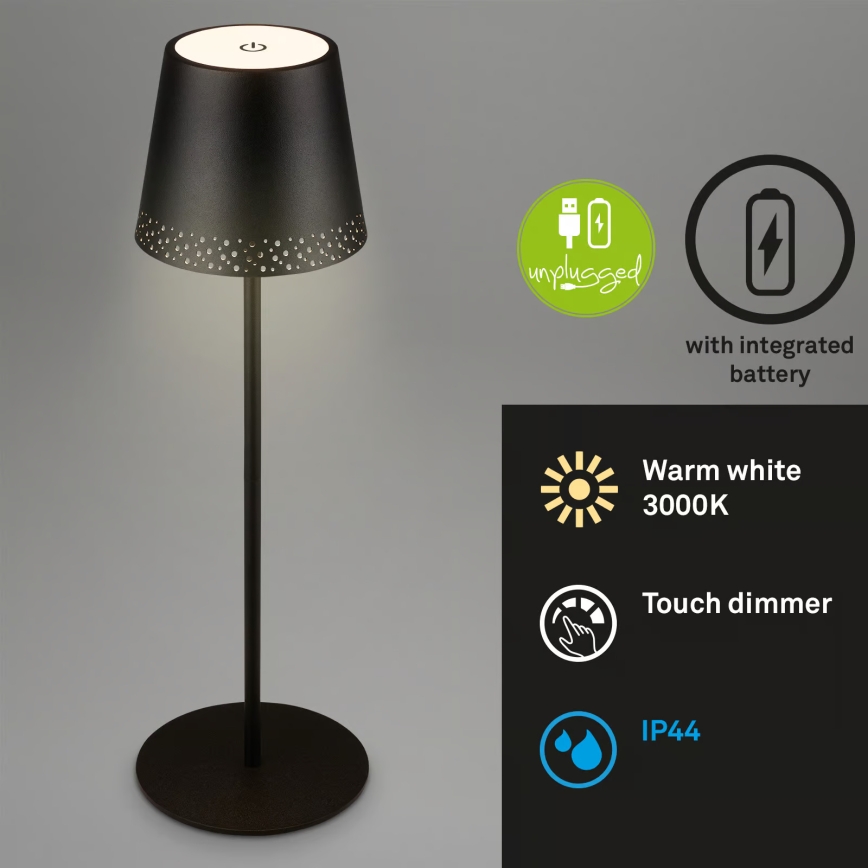 Brilo - LED prigušiva punjiva dodirna spoljašnja stona lampa KIKI LED/2,6W/5V IP44 2600 mAh crna