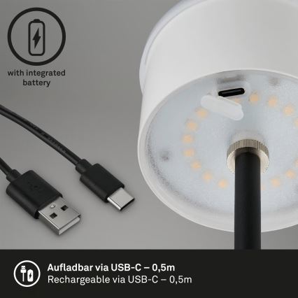 Brilo - LED prigušiva punjiva dodirna spoljašnja stona lampa KIKI LED/2,6W/5V IP44 2600 mAh crna