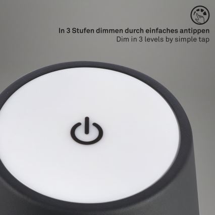 Brilo - LED prigušiva punjiva dodirna spoljašnja stona lampa KIKI LED/2,6W/5V IP44 2600 mAh crna