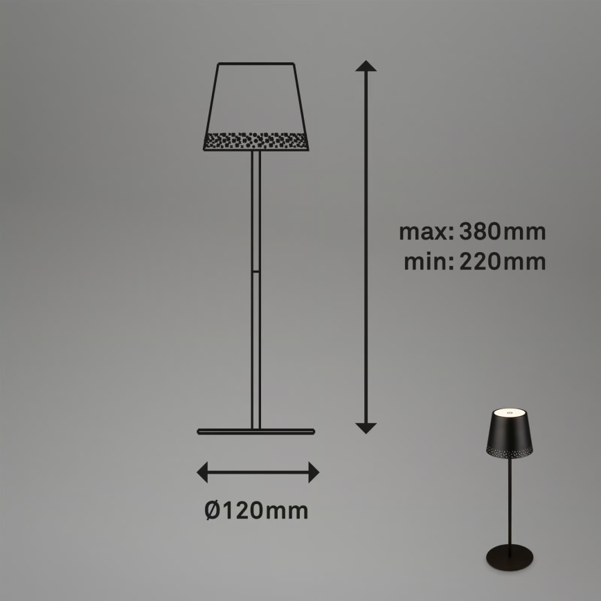 Brilo - LED prigušiva punjiva dodirna spoljašnja stona lampa KIKI LED/2,6W/5V IP44 2600 mAh crna