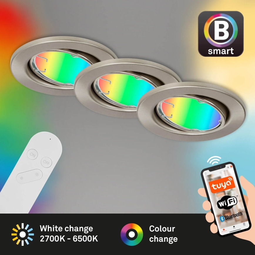 Brilo - Komplet 3x LED RGBW prigušiva kupatilska svetla 1xGU10/4,9W/230V 2700-6500K Wi-Fi Tuya IP23 + daljinski upravljač