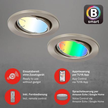 Brilo - Komplet 3x LED RGBW prigušiva kupatilska svetla 1xGU10/4,9W/230V 2700-6500K Wi-Fi Tuya IP23 + daljinski upravljač