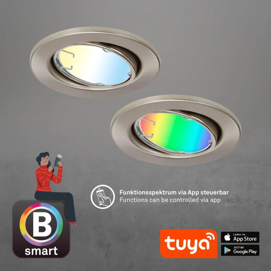 Brilo - Komplet 3x LED RGBW prigušiva kupatilska svetla 1xGU10/4,9W/230V 2700-6500K Wi-Fi Tuya IP23 + daljinski upravljač