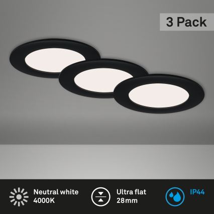 Brilo - KOMPLET 3x LED kupatilsko ugradno svetlo FLAT LED/6W/230V IP44 crno