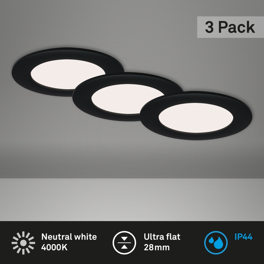 Brilo - KOMPLET 3x LED kupatilsko ugradno svetlo FLAT LED/6W/230V IP44 crno