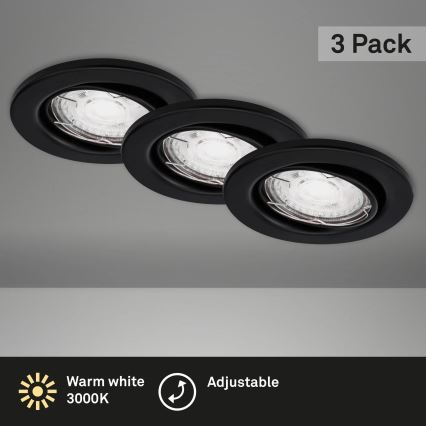 Brilo - Komplet 3x LED ugradnih kupatilskih svetala 1x GU10/5W/230V IP23 crna