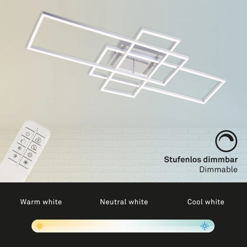 Brilo - LED prigušiva plafonska lampa FRAME LED/51W/230V 2700-5000K mat hrom + daljinski upravljač