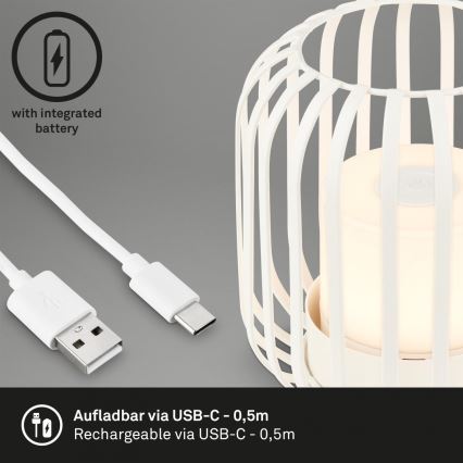 Brilo - LED prigušiva punjiva spoljašnja stona lampa LED/2W/5V IP44 bela