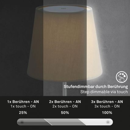 Brilo - LED prigušiva punjiva spoljna stona lampa LED/3W/5V IP44 srebrna/bež