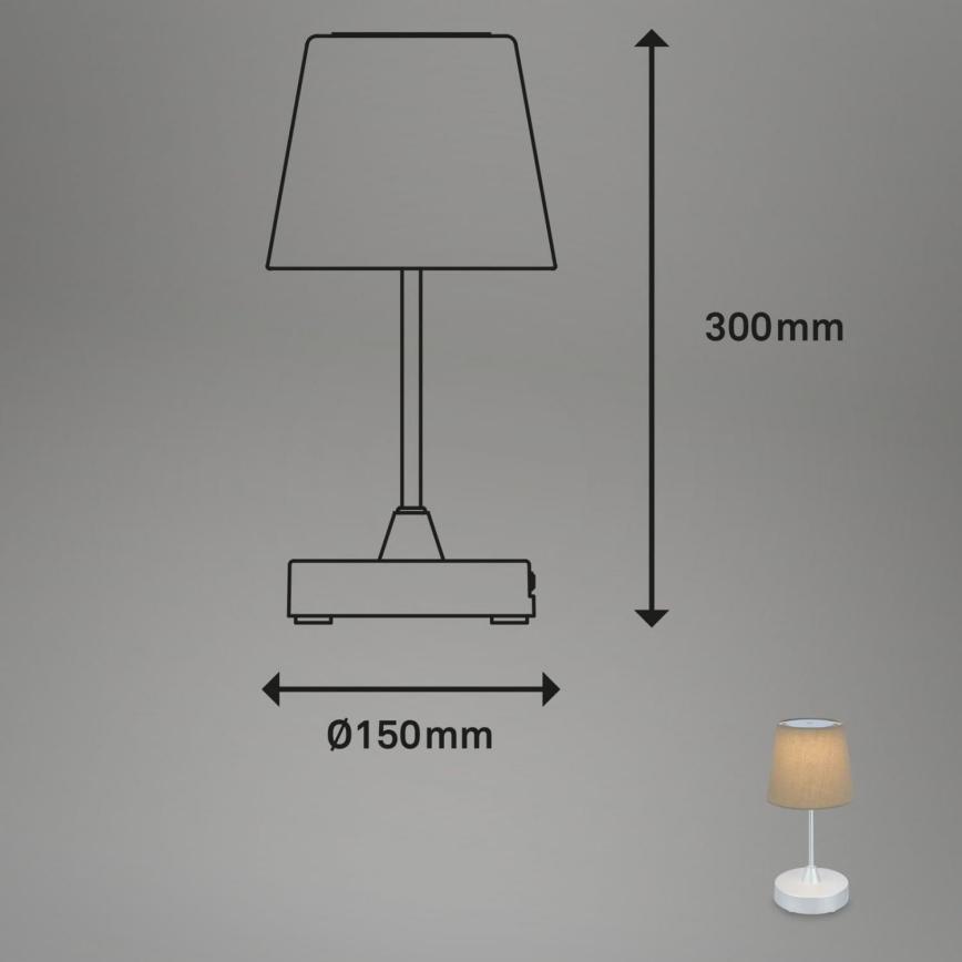 Brilo - LED prigušiva punjiva spoljna stona lampa LED/3W/5V IP44 srebrna/bež