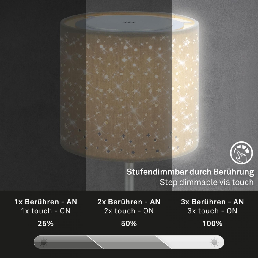 Brilo - LED prigušiva punjiva spoljna stona lampa LOLE LED/3W/5V 2000mAh IP44 srebrna/bež