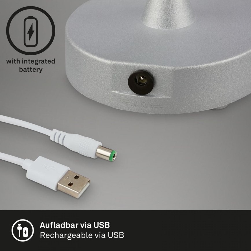 Brilo - LED prigušiva punjiva spoljna stona lampa LOLE LED/3W/5V 2000mAh IP44 srebrna/bež