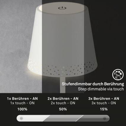 Brilo - LED prigušiva punjiva dodirna spoljašnja stona lampa KIKI LED/2,6W/5V IP44 2600 mAh bela