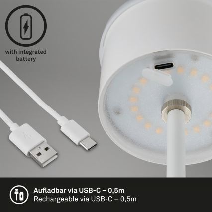 Brilo - LED prigušiva punjiva dodirna spoljašnja stona lampa KIKI LED/2,6W/5V IP44 2600 mAh bela