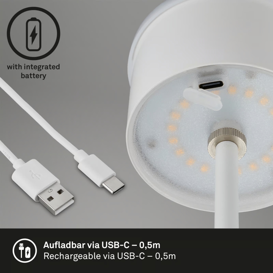 Brilo - LED prigušiva punjiva dodirna spoljašnja stona lampa KIKI LED/2,6W/5V IP44 2600 mAh bela