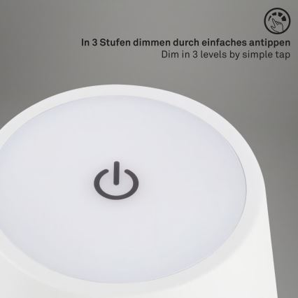 Brilo - LED prigušiva punjiva dodirna spoljašnja stona lampa KIKI LED/2,6W/5V IP44 2600 mAh bela