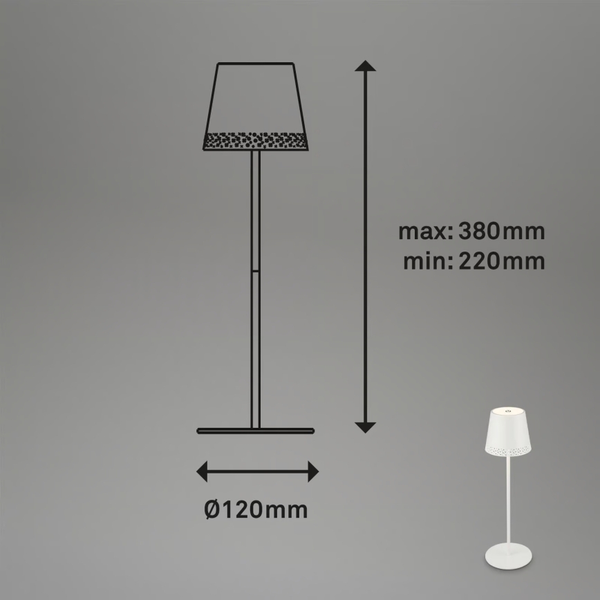 Brilo - LED prigušiva punjiva dodirna spoljašnja stona lampa KIKI LED/2,6W/5V IP44 2600 mAh bela