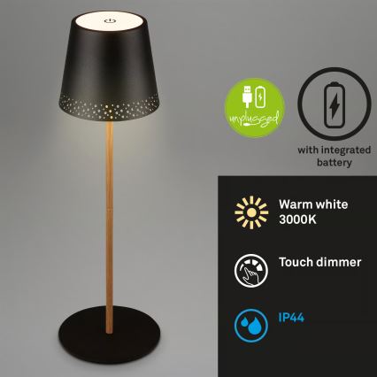 Brilo - LED prigušiva punjiva stona lampa na dodir za spoljašnju upotrebu KIKI LED/2,6W/5V IP44 2600 mAh crna