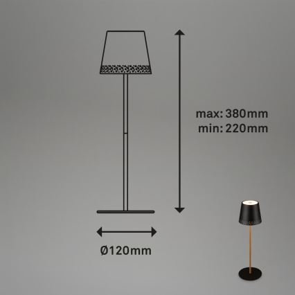 Brilo - LED prigušiva punjiva stona lampa na dodir za spoljašnju upotrebu KIKI LED/2,6W/5V IP44 2600 mAh crna