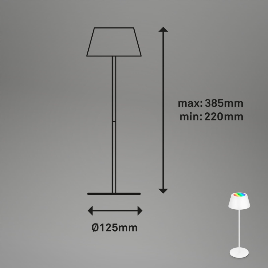 Brilo - LED RGB prigušiva punjiva dodirna spoljašnja stona lampa KIKI LED/2,6W/5V IP44 2600 mAh bela