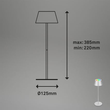 Brilo - LED RGB prigušiva punjiva stona lampa na dodir za spoljašnju upotrebu KIKI LED/2,6W/5V IP44 2600 mAh srebrna