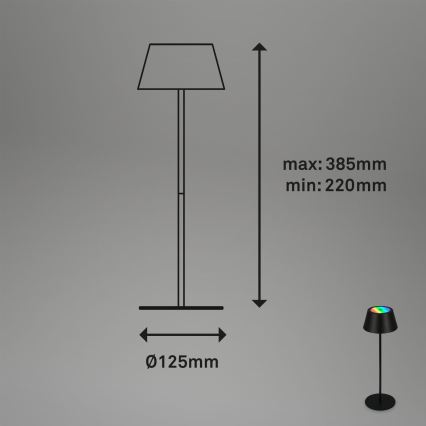 Brilo - LED RGB prigušiva punjiva dodirna spoljašnja stona lampa KIKI LED/2,6W/5V IP44 2600 mAh crna