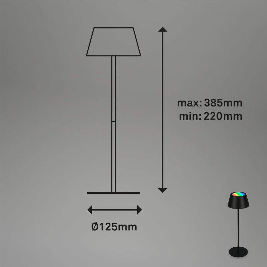 Brilo - LED RGB prigušiva punjiva dodirna spoljašnja stona lampa KIKI LED/2,6W/5V IP44 2600 mAh crna