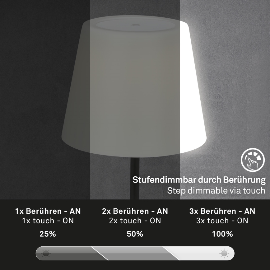Brilo - LED spoljašnja prigušiva punjiva lampa LED/3W/5V IP44 2000 mAh