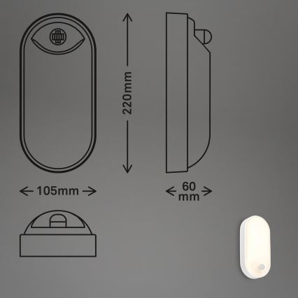 Brilo - LED spoljašnje zidno svetlo sa senzorom pokreta i sumraka RUCH LED/12W/230V IP65 bela