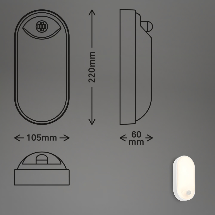 Brilo - LED spoljašnje zidno svetlo sa senzorom pokreta i sumraka RUCH LED/12W/230V IP65 bela