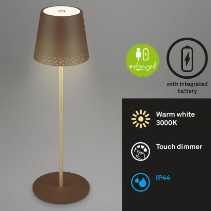 Brilo - LED prigušiva punjiva dodirna spoljašnja stona lampa KIKI LED/2,6W/5V IP44 2600 mAh braon