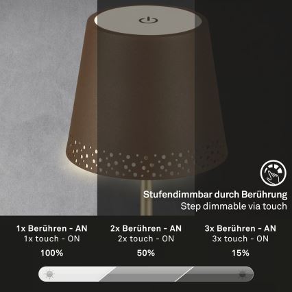 Brilo - LED prigušiva punjiva dodirna spoljašnja stona lampa KIKI LED/2,6W/5V IP44 2600 mAh braon
