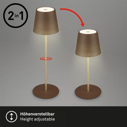 Brilo - LED prigušiva punjiva dodirna spoljašnja stona lampa KIKI LED/2,6W/5V IP44 2600 mAh braon