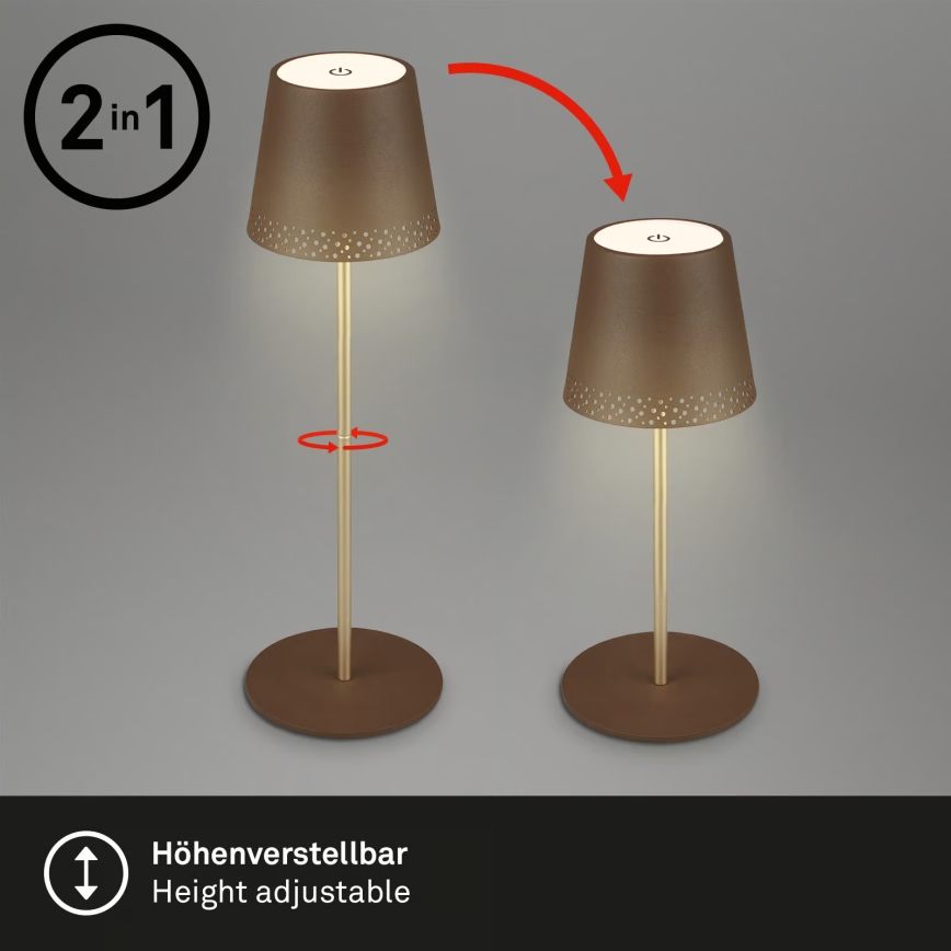 Brilo - LED prigušiva punjiva dodirna spoljašnja stona lampa KIKI LED/2,6W/5V IP44 2600 mAh braon