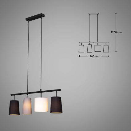 Brilo - Luster na sajli 4xE27/40W/230V crna/siva/bela