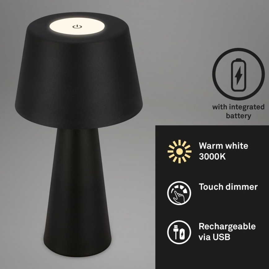 Brilo - prigušiva LED punjiva spoljna stona lampa LED/3,5W/5V IP44 crna