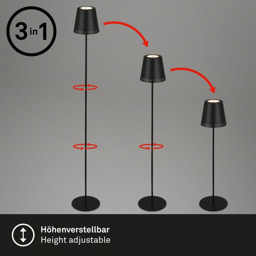 Briloner 1438015 - LED prigušiva podna lampa KIKI LED/4,3W/5V IP44 2600 mAh crna