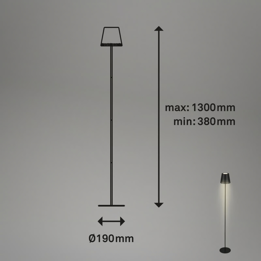 Briloner 1438015 - LED prigušiva podna lampa KIKI LED/4,3W/5V IP44 2600 mAh crna