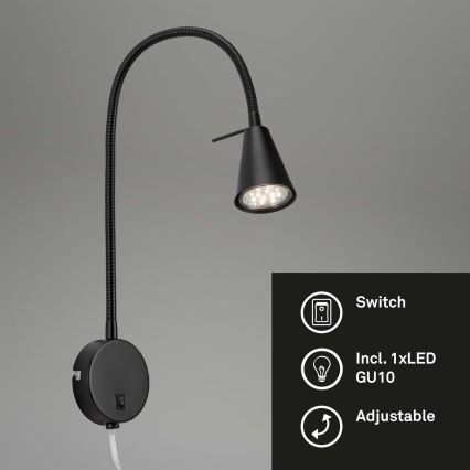 Briloner 2082-015 - LED savitljiva zidna lampa COMFORT LIGHT 1xGU10/5W/230V crna