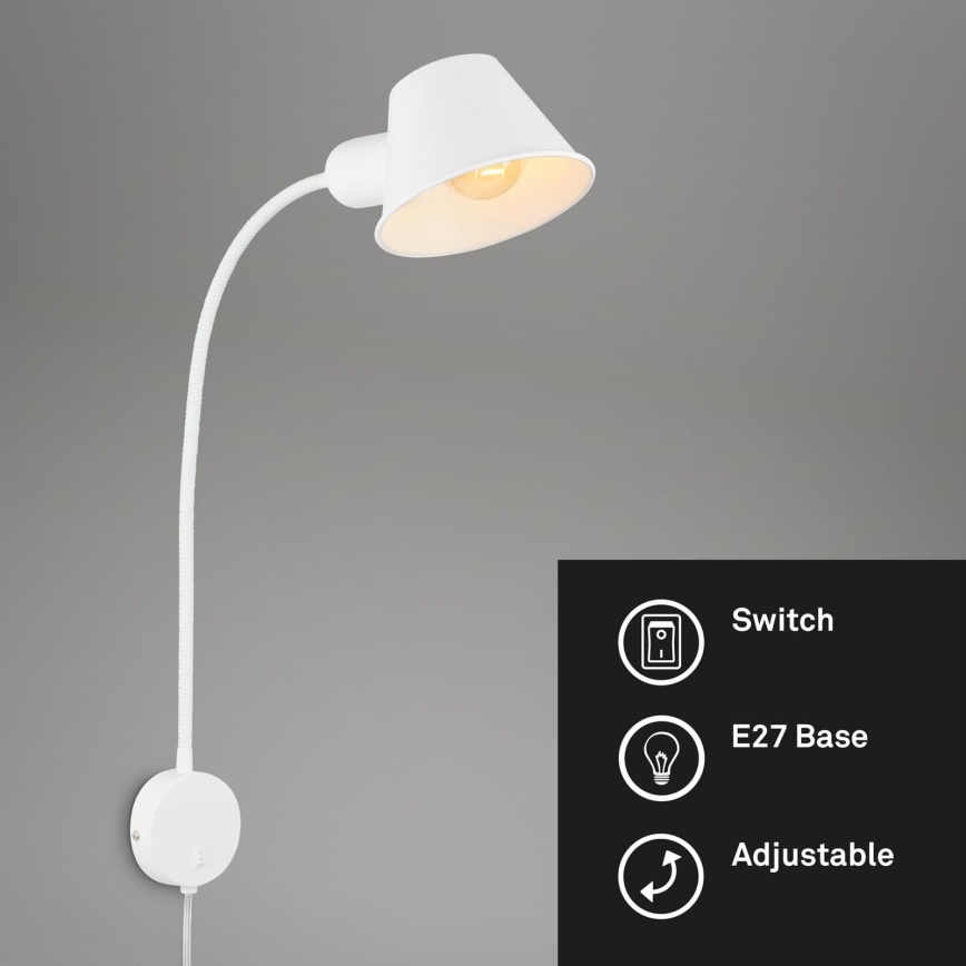 Briloner 2089-016 - Fleksibilna zidna lampa BRELLO 1xE27/10W/230V bela