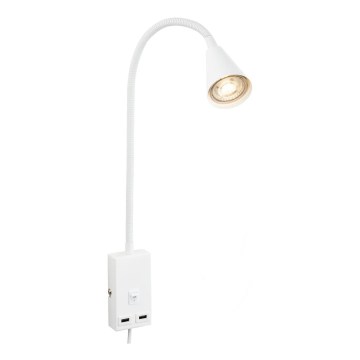 Briloner 2175-016 - Fleksibilna zidna lampa sa USB portom 1xGU10/10W/230V bela