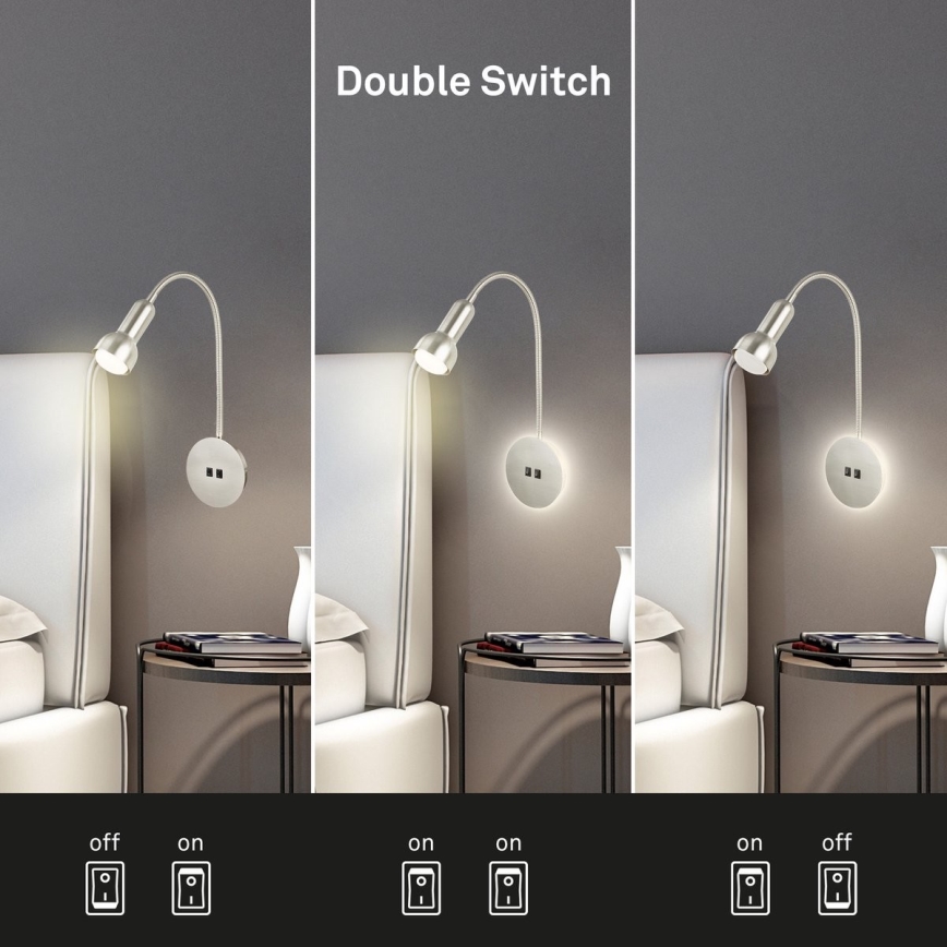 Briloner 2178012 - Fleksibilna LED zidna lampa 1xE14/10W/230V + LED/3W mat hrom