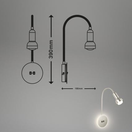 Briloner 2178012 - Fleksibilna LED zidna lampa 1xE14/10W/230V + LED/3W mat hrom