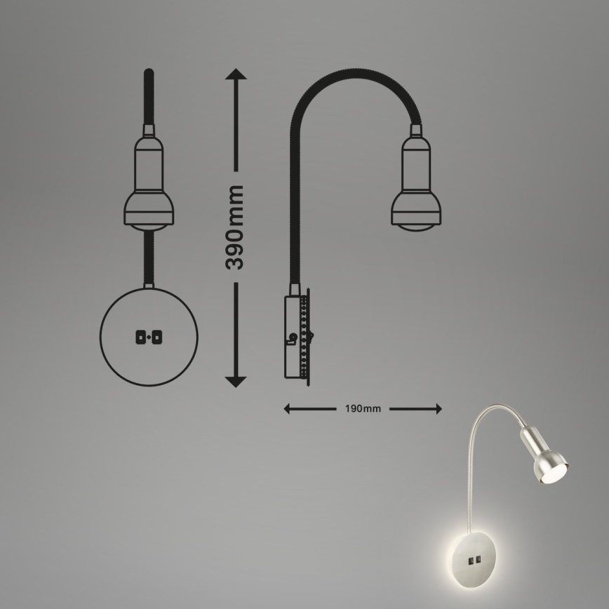 Briloner 2178012 - Fleksibilna LED zidna lampa 1xE14/10W/230V + LED/3W mat hrom