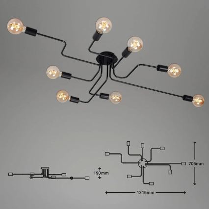 Briloner 2888-085 - Površinski montiran plafonski luster FARETTO 8xE27/60W/230V crni