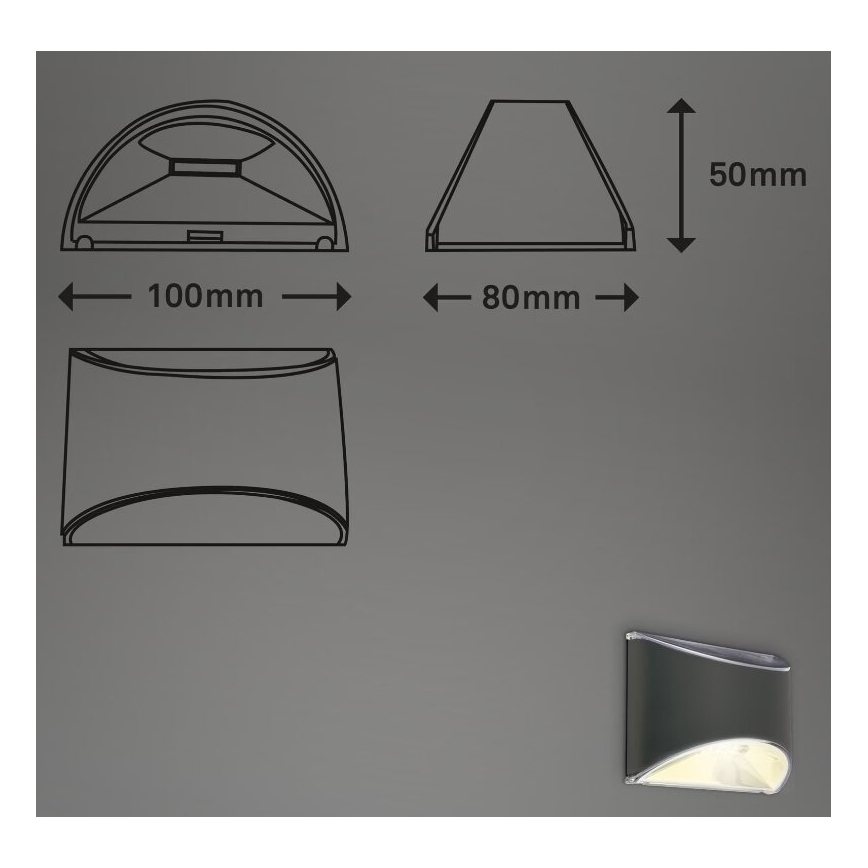 Briloner 3133015 - LED solarno zidno svetlo LED/2W/3,7V IP44 3000K 300 mAh