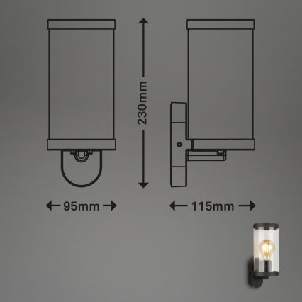 Briloner 3600-015 - Spoljašnje zidno svetlo KAIRO 1xE27/12W/230V IP44 crna