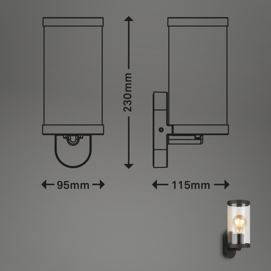 Briloner 3600-015 - Spoljašnje zidno svetlo KAIRO 1xE27/12W/230V IP44 crna