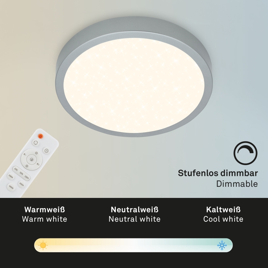 Briloner 3701-014 - LED prigušiva plafonska svetiljka RUNA LED/18W/230V 2700-6500K srebrna + daljinski upravljač